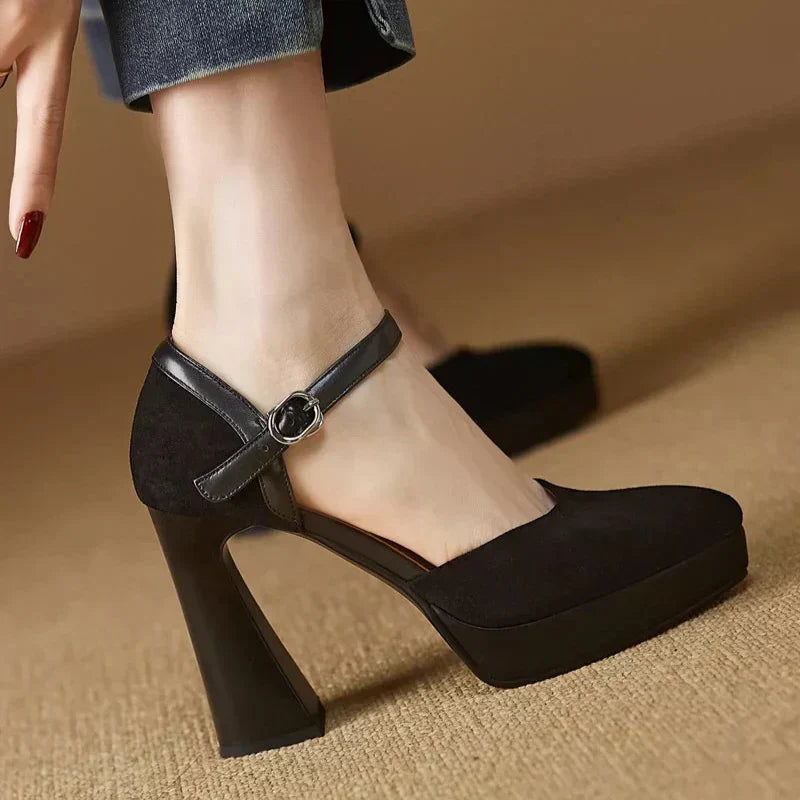 Aurore Platform Heels Ankle Strap Block Heel Pumps