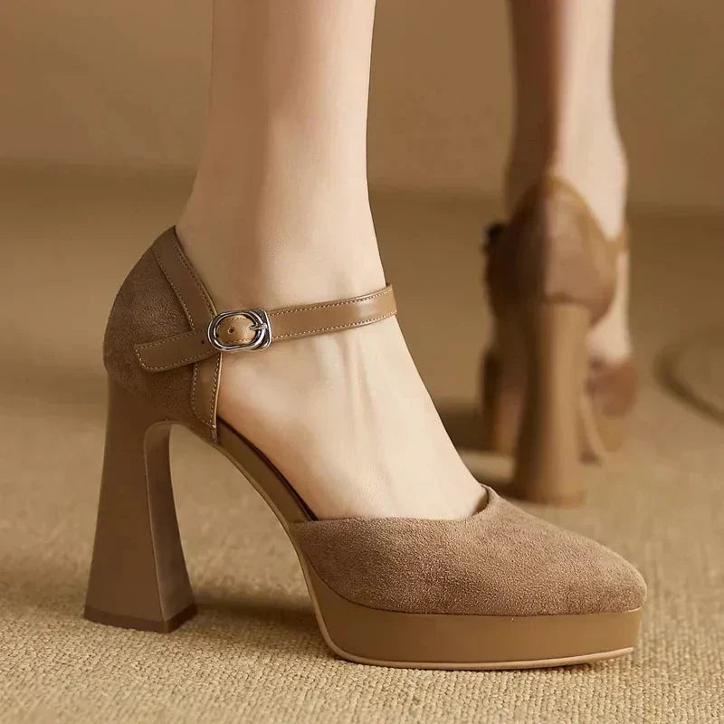 Aurore Platform Heels Ankle Strap Block Heel Pumps