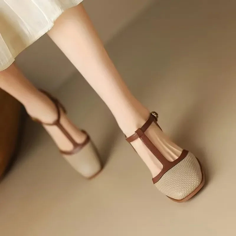 Piper T Strap Heels Square Toe Block Heel Pumps