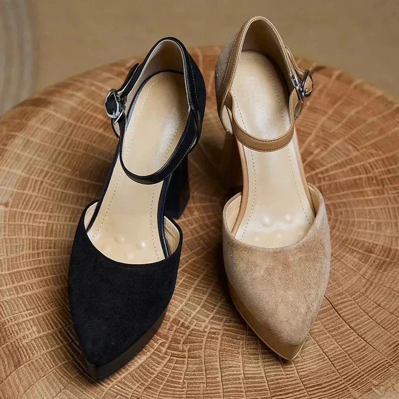 Aurore Platform Heels Ankle Strap Block Heel Pumps