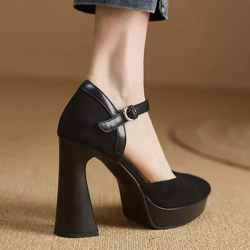 Aurore Platform Heels Ankle Strap Block Heel Pumps