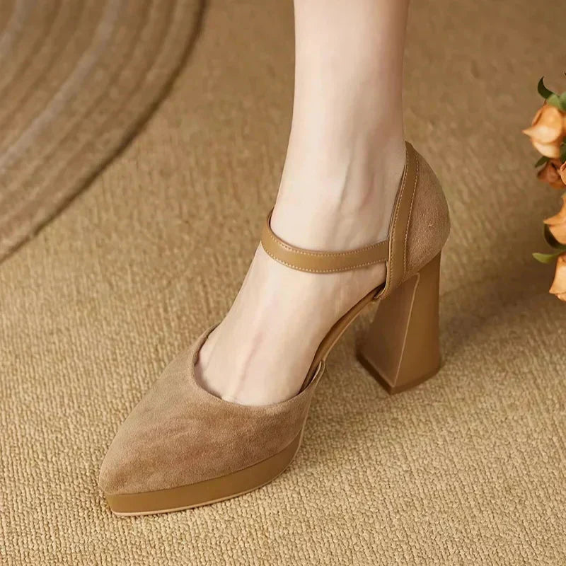 Aurore Platform Heels Ankle Strap Block Heel Pumps