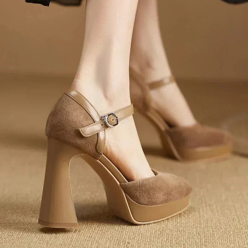 Aurore Platform Heels Ankle Strap Block Heel Pumps
