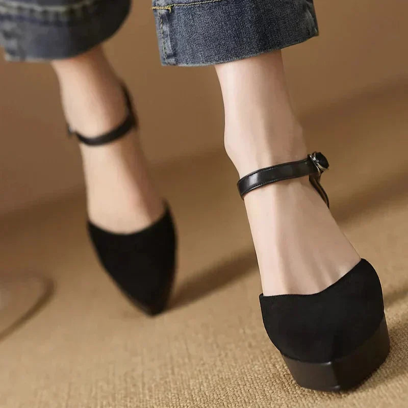 Aurore Platform Heels Ankle Strap Block Heel Pumps