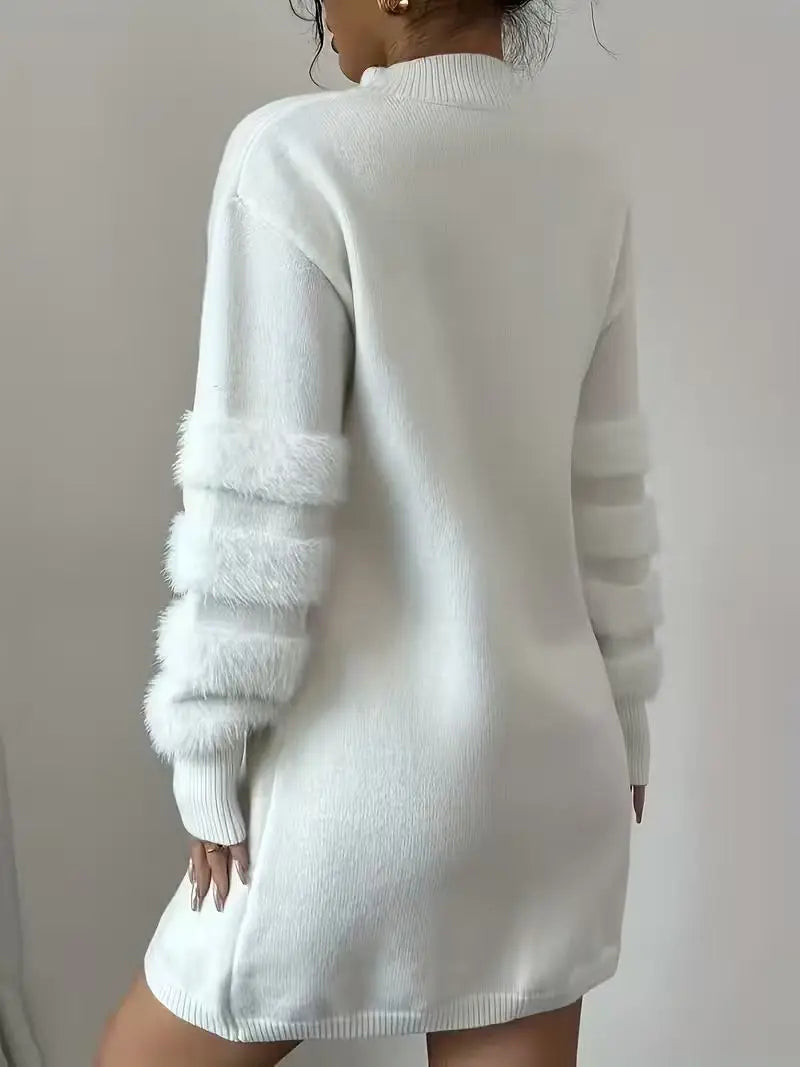 Women's Sweater Dress, Mock Neck Knit Midi Dress, XS-XL