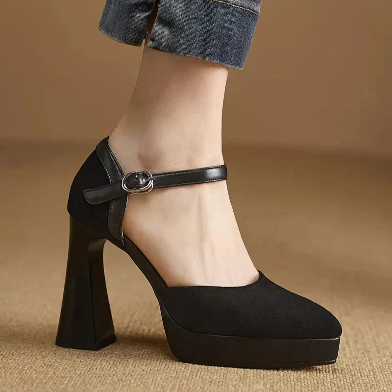 Aurore Platform Heels Ankle Strap Block Heel Pumps