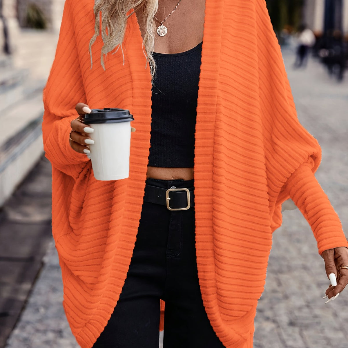 Women's Open Front Cardigan, Ribbed Knit Layering Cardigan