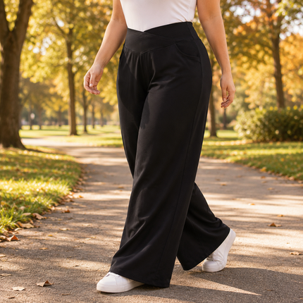 Crossover Waist Wide Leg Pants