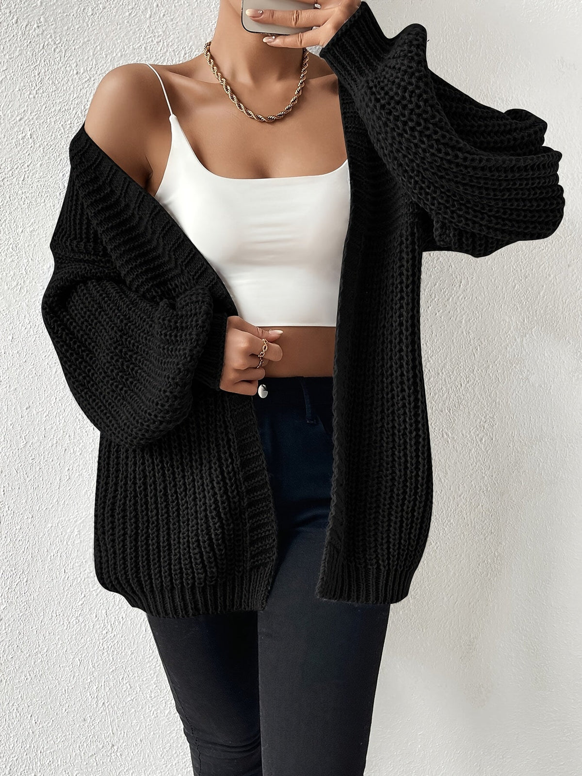 Women's Chunky Knit Cardigan, Relaxed Open Front, S-2XL