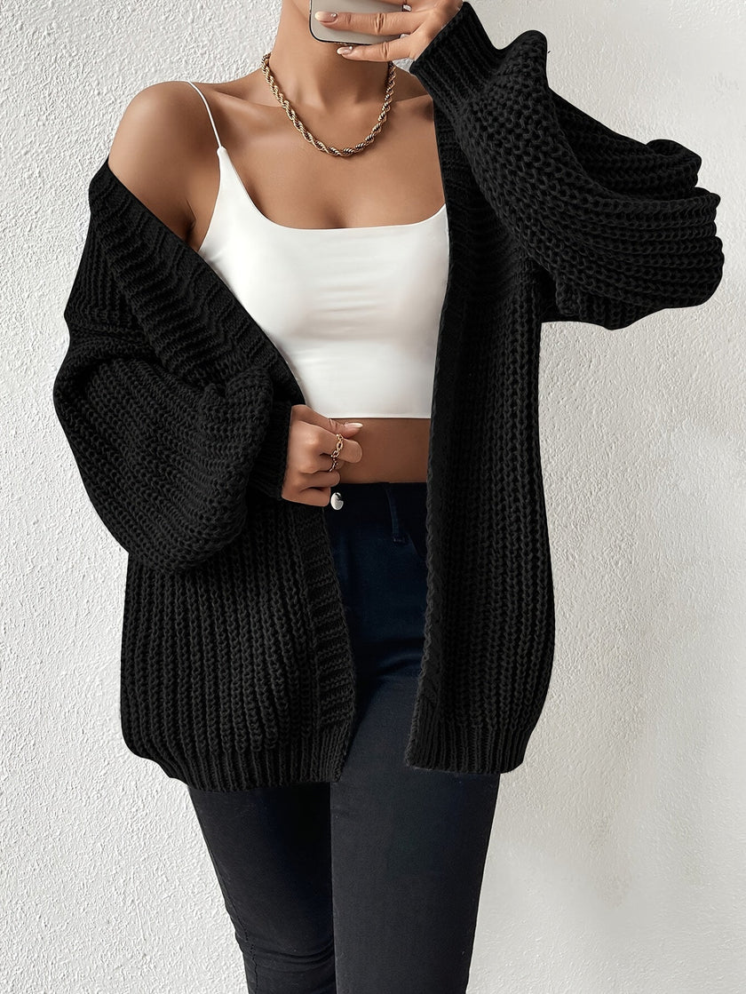 Women's Chunky Knit Cardigan, Relaxed Open Front, S-2XL