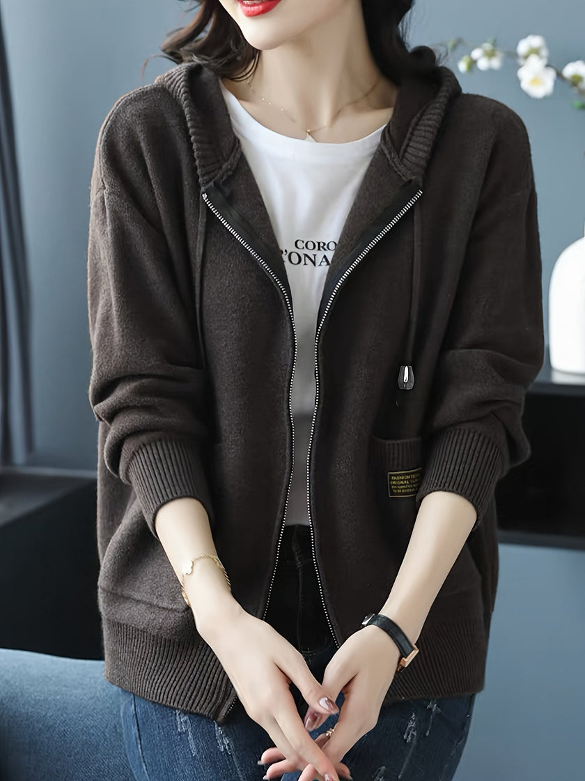 Women's Zip Up Hooded Cardigan, Lightweight Knit Hoodie with Pockets, S-L