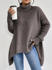 Women's Turtleneck Sweater, Relaxed High Neck Knit, S-2XL