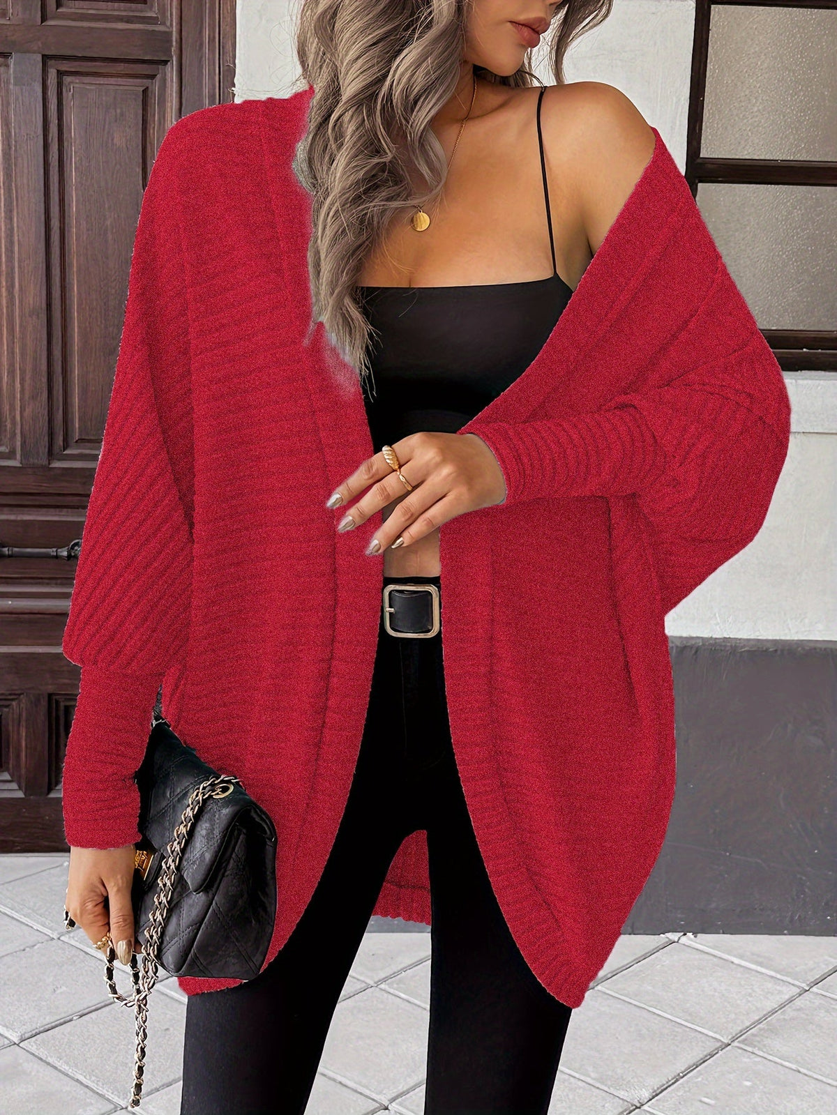Women's Open Front Cardigan, Ribbed Knit Layering Cardigan