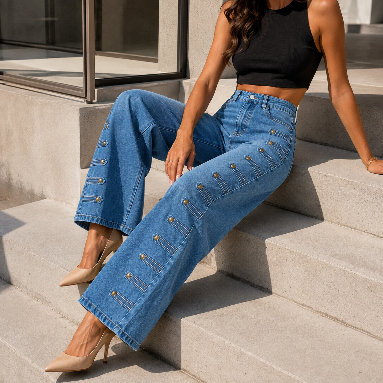 Distressed Y2K Wide Leg Jeans