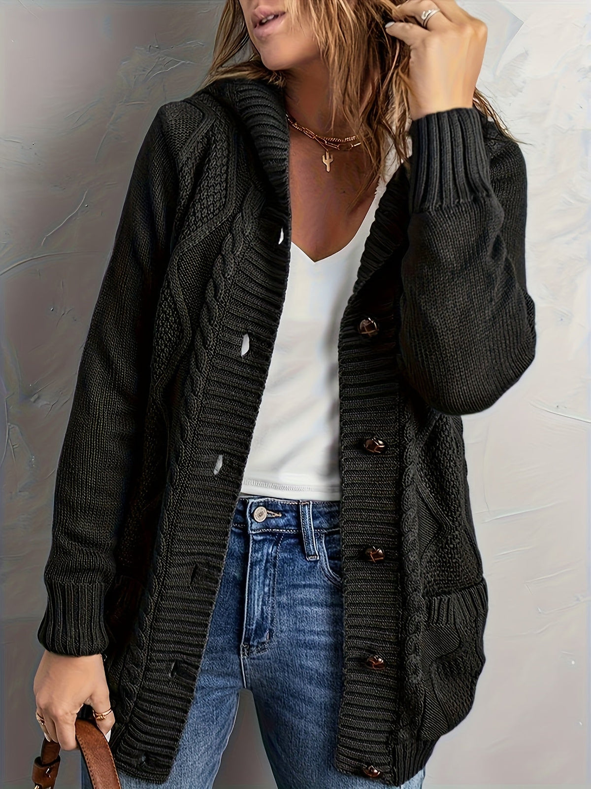 Women's Hooded Cardigan, Plush Lined Button Front Cardigan with Pockets, S-L