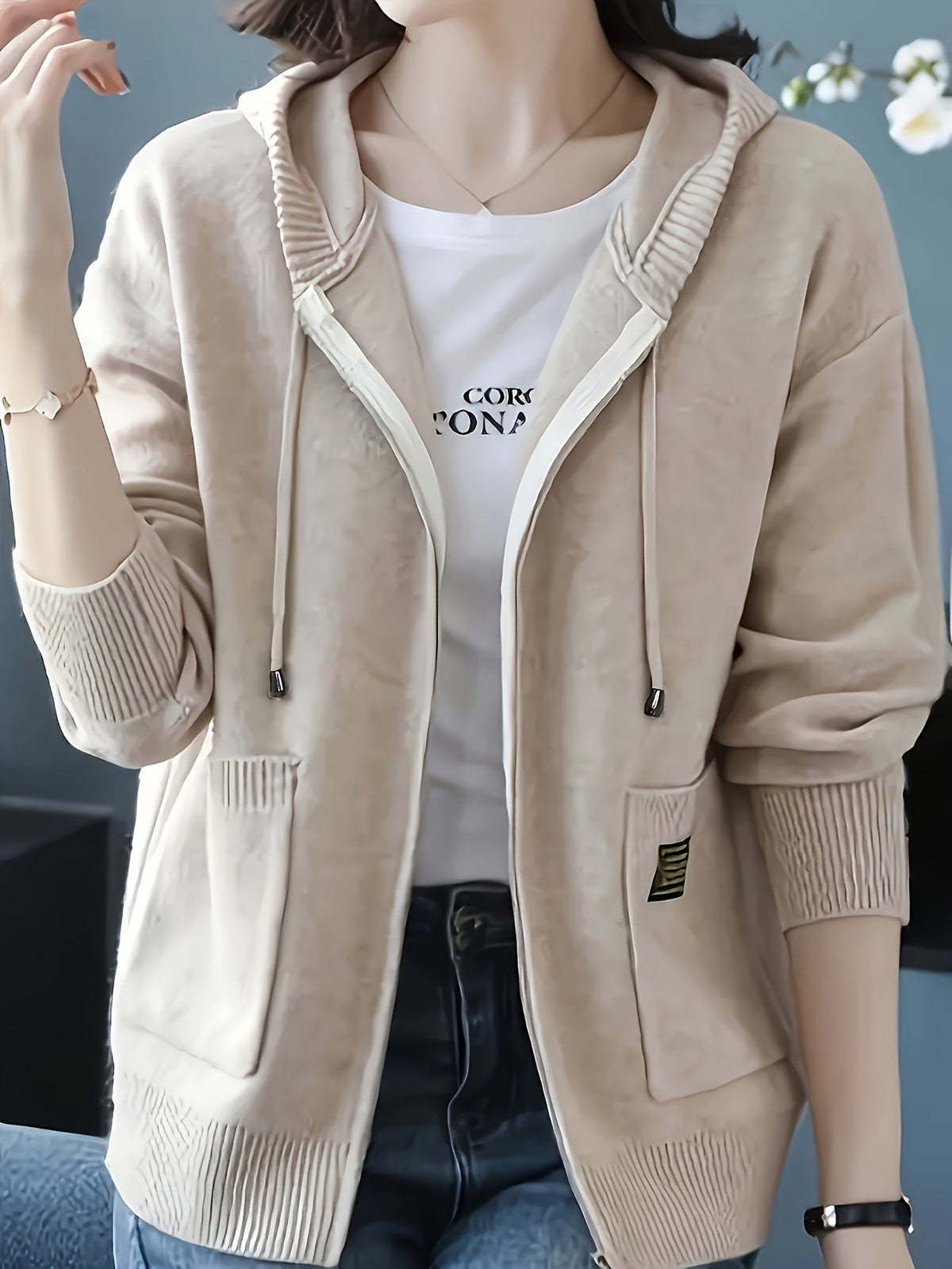 Women's Zip Up Hooded Cardigan, Lightweight Knit Hoodie with Pockets, S-L