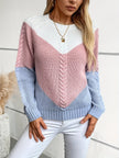 Women's Colorblock Sweater, Relaxed Crew Neck Knit Pullover, S-XL