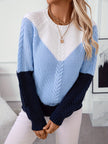 Women's Colorblock Sweater, Relaxed Crew Neck Knit Pullover, S-XL