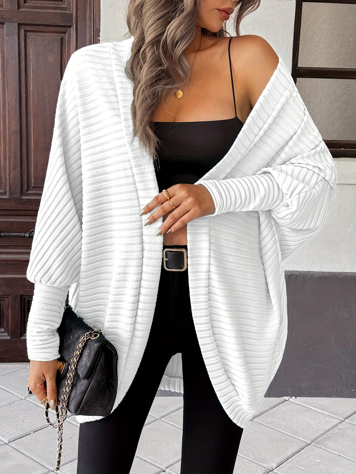 Women's Open Front Cardigan, Ribbed Knit Layering Cardigan