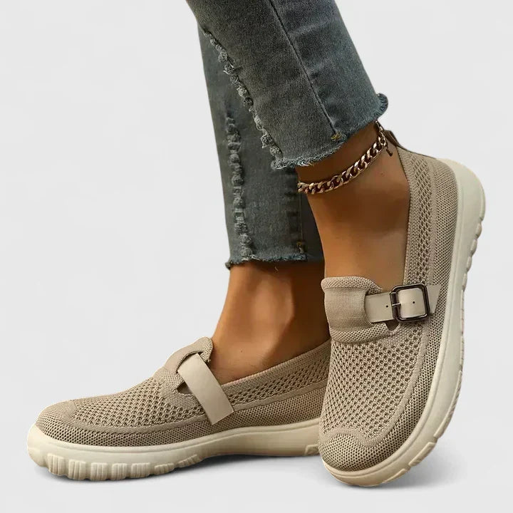 Sara Mesh Slip On Sneakers Buckle Strap