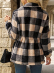 Women's Hooded Fleece Jacket, Plush Checked Zip Up Jacket with Pockets, S-XL