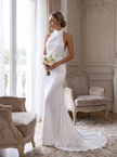 Refined Halter Satin Sheath Wedding Gown with Court Train