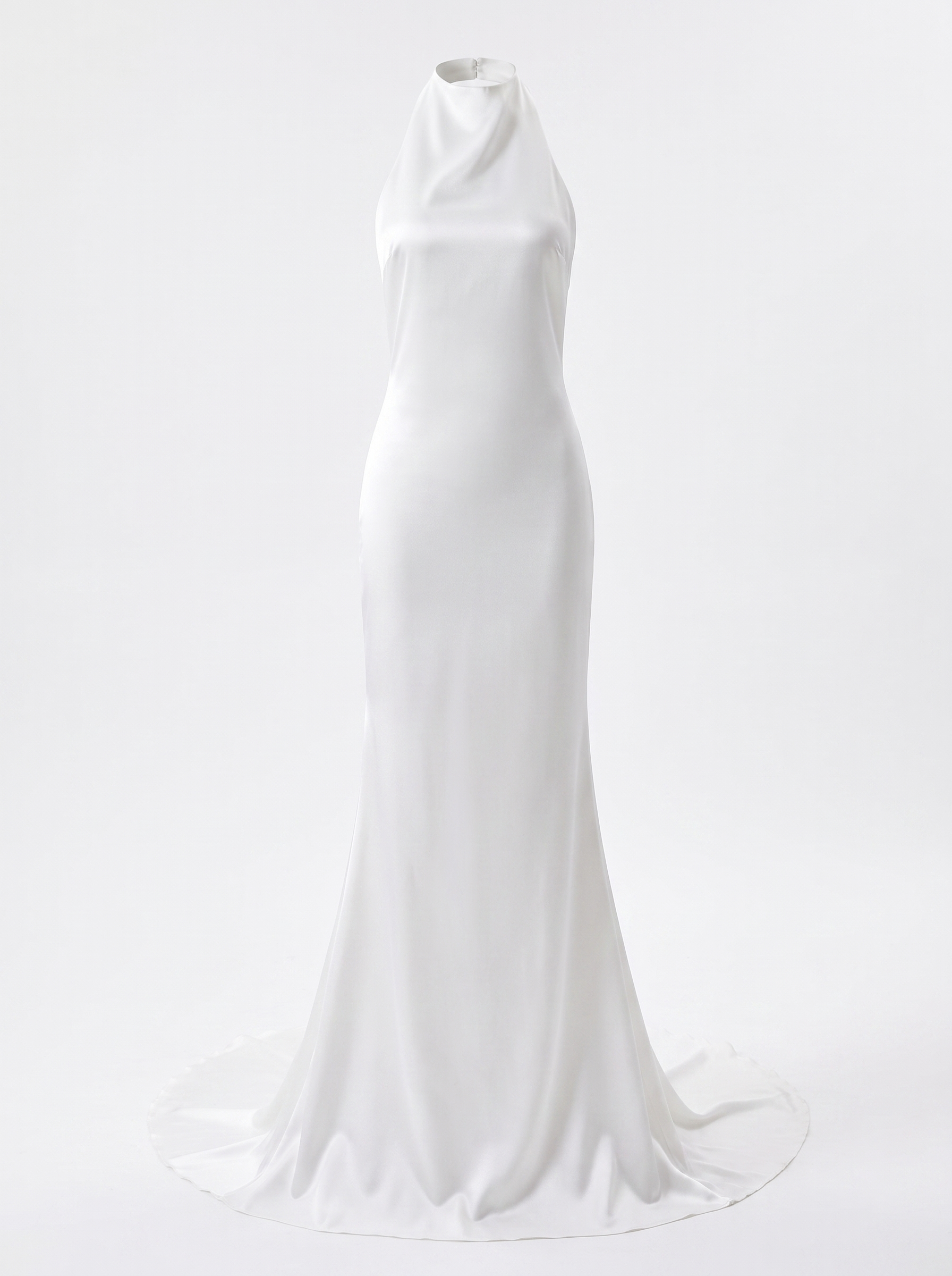 Refined Halter Satin Sheath Wedding Gown with Court Train
