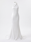 Refined Halter Satin Sheath Wedding Gown with Court Train
