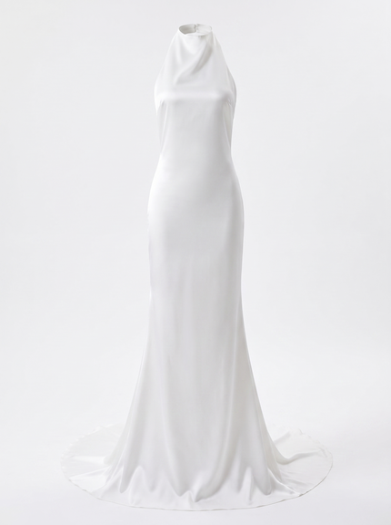 Refined Halter Satin Sheath Wedding Gown with Court Train