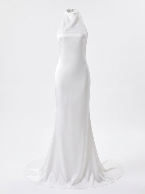 Refined Halter Satin Sheath Wedding Gown with Court Train