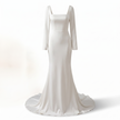 Elegant Square-Neck Charmeuse Sheath Wedding Gown with Long Sleeves