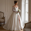 Romantic Off-the-Shoulder Lace-Appliqué A-Line Corset Wedding Gown with Long Sleeves
