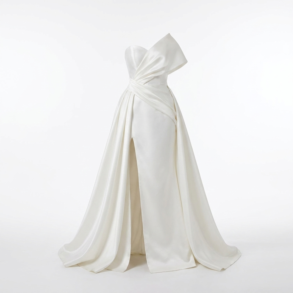 Glam Sweetheart Satin Column Wedding Gown with Front Slit
