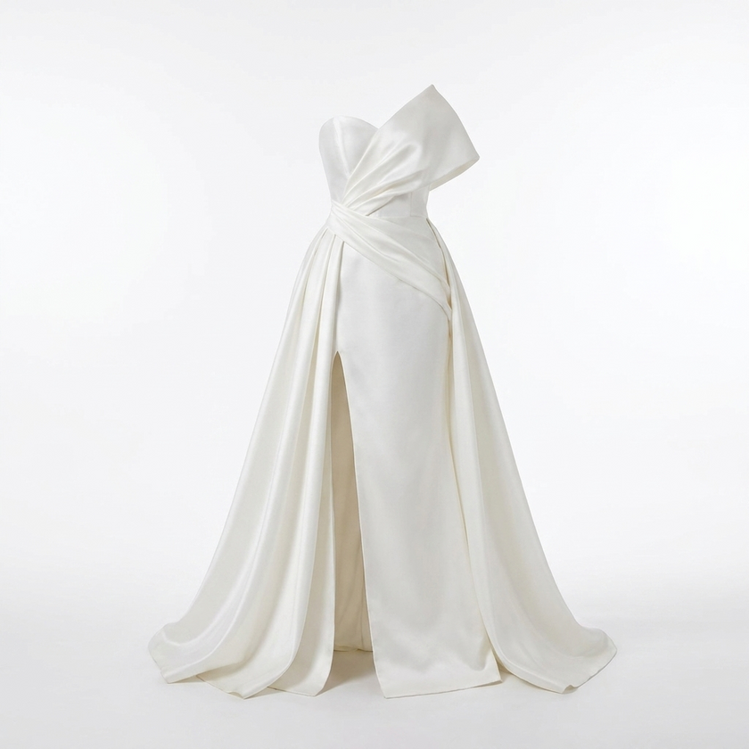 Glam Sweetheart Satin Column Wedding Gown with Front Slit