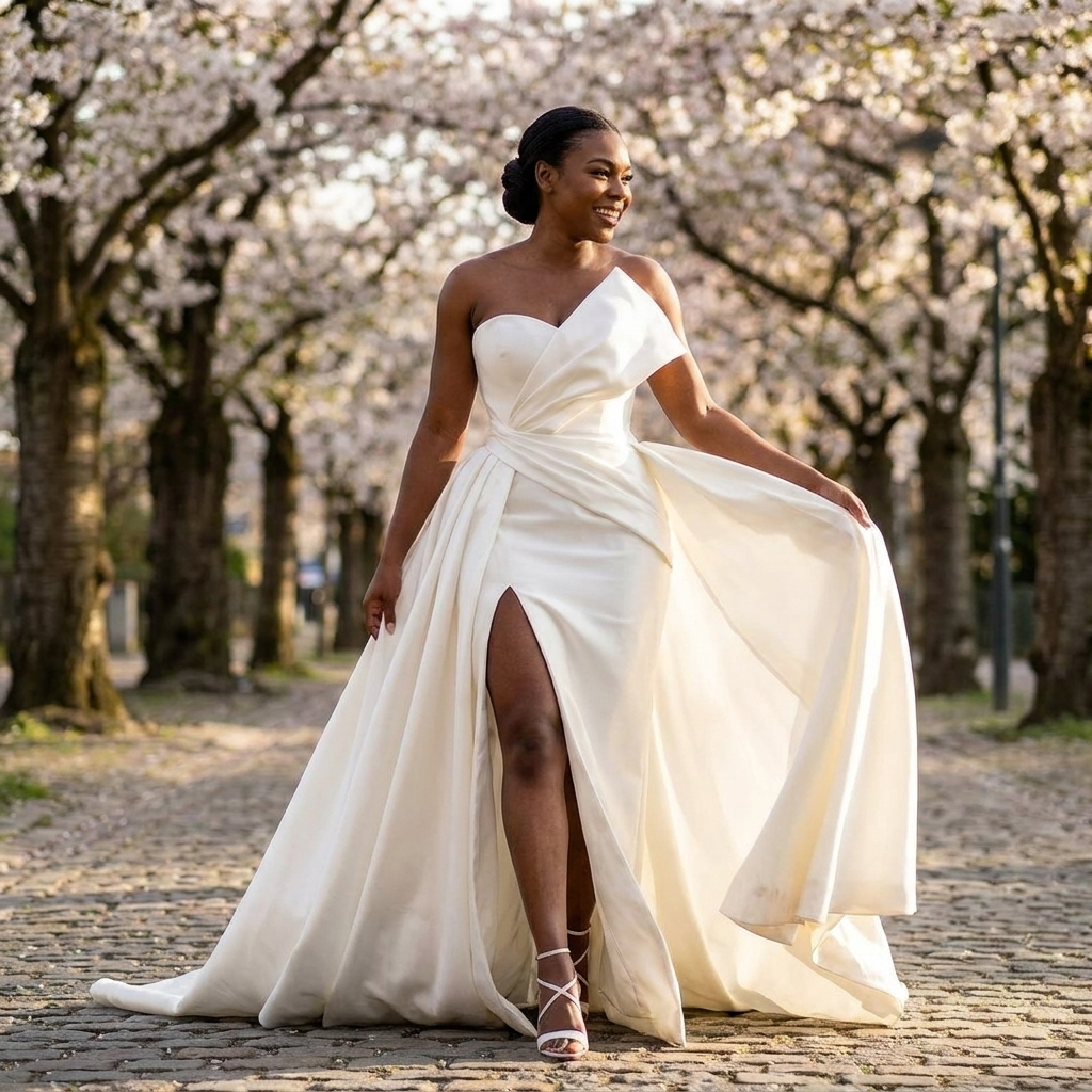 Glam Sweetheart Satin Column Wedding Gown with Front Slit