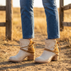 Women's short cowboy boots, western ankle booties worn with denim