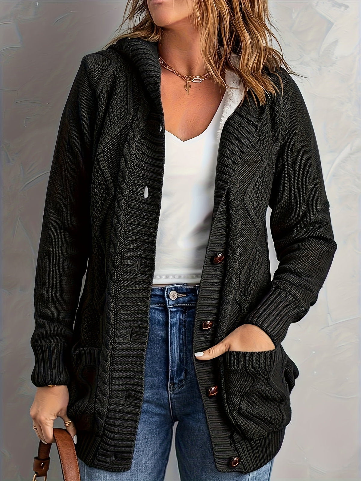 Women's Hooded Cardigan, Plush Lined Button Front Cardigan with Pockets, S-L