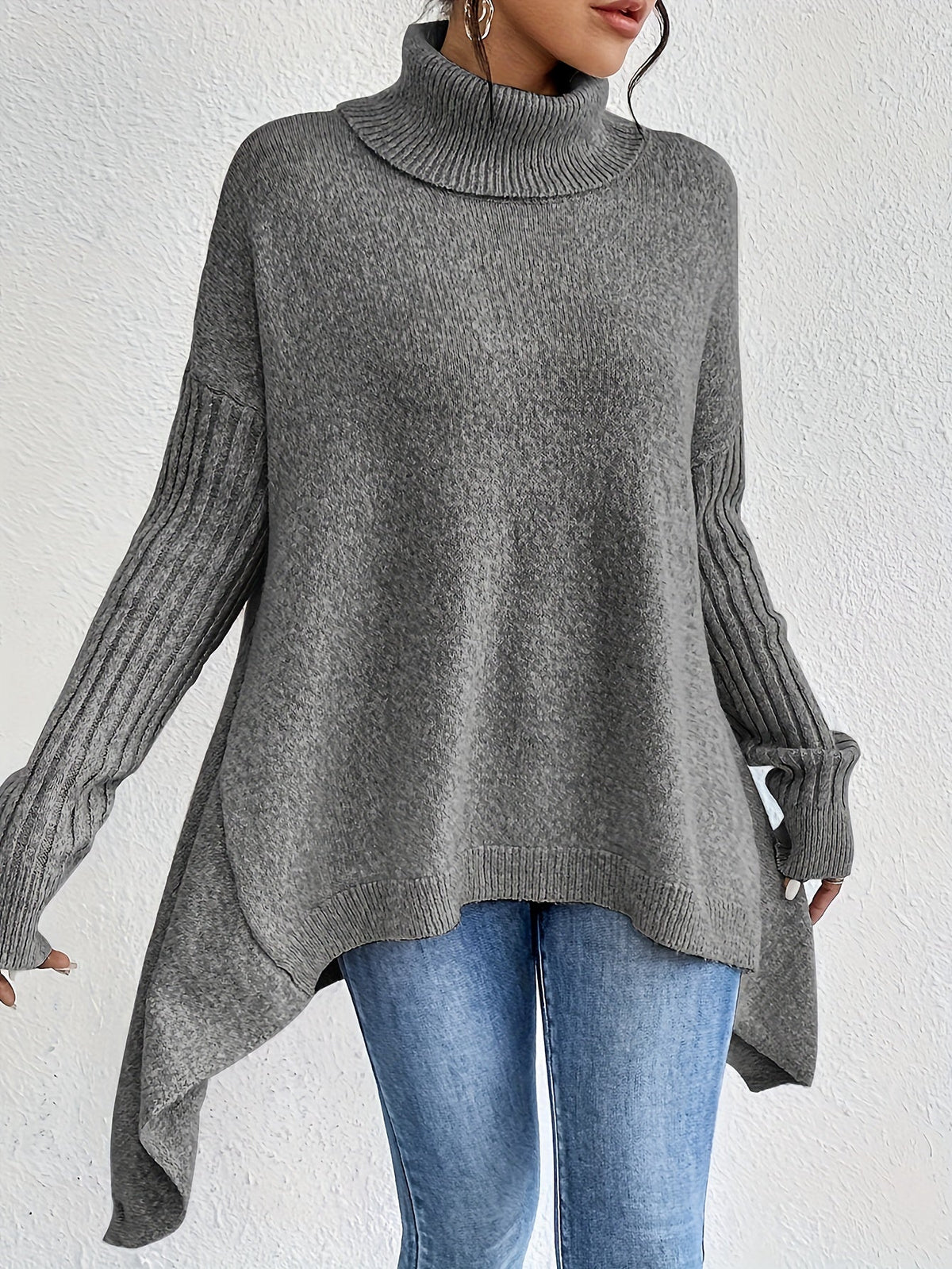 Women's Turtleneck Sweater, Relaxed High Neck Knit, S-2XL