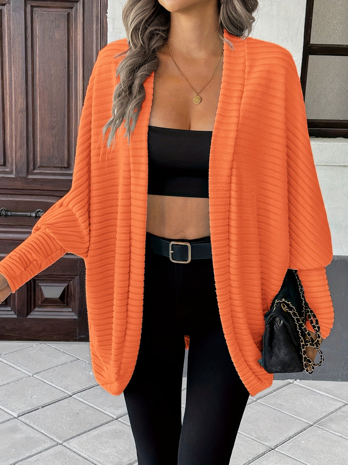 Women's Open Front Cardigan, Ribbed Knit Layering Cardigan