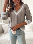 Women's V Neck Sweater, Relaxed Longline Knit Pullover, S-XL