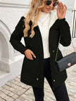 Women's Hooded Jacket, Lined Drawstring Waist Zip Up Jacket with Pockets, S-2XL