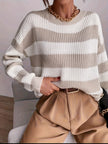 Women's Striped Sweater, Relaxed Drop Shoulder Knit Pullover, S-XL