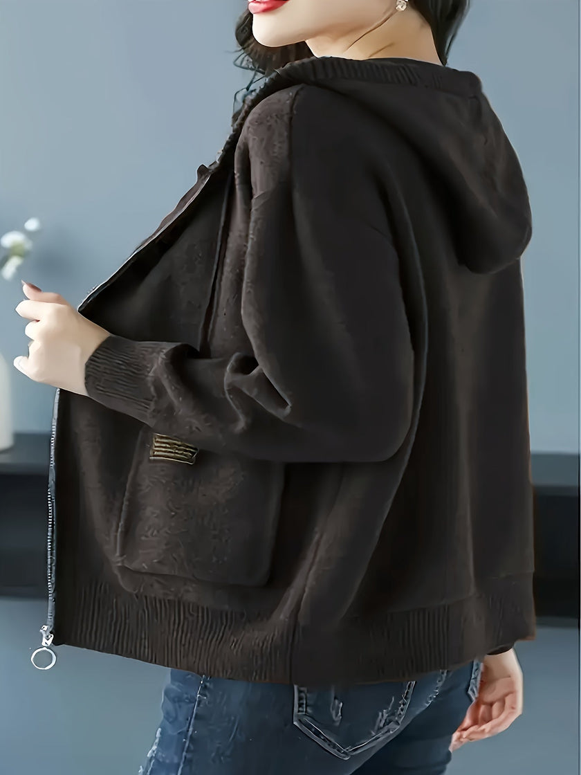 Women's Zip Up Hooded Cardigan, Lightweight Knit Hoodie with Pockets, S-L