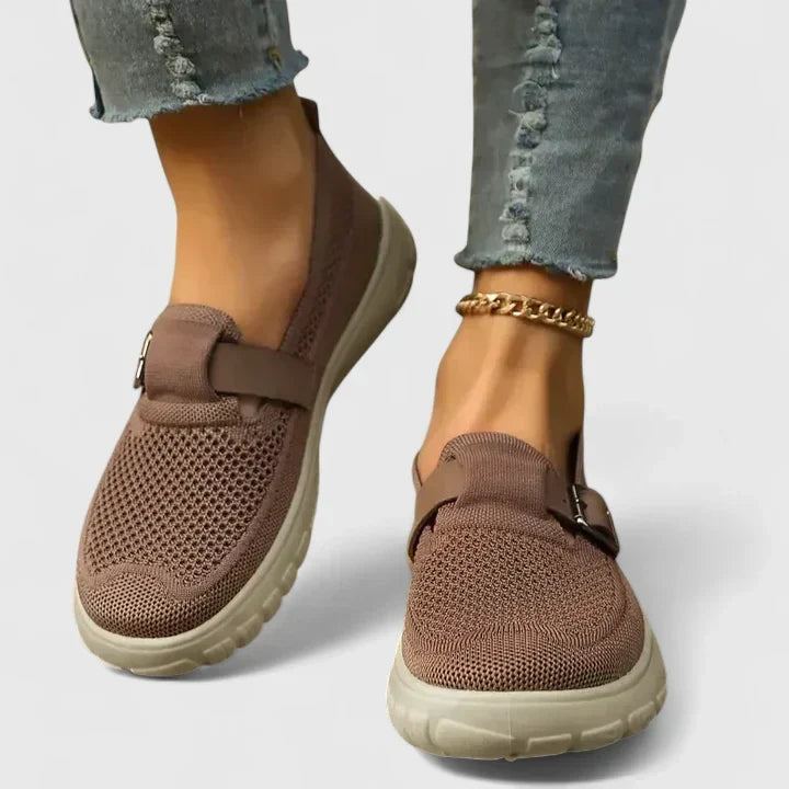 Sara Mesh Slip On Sneakers Buckle Strap