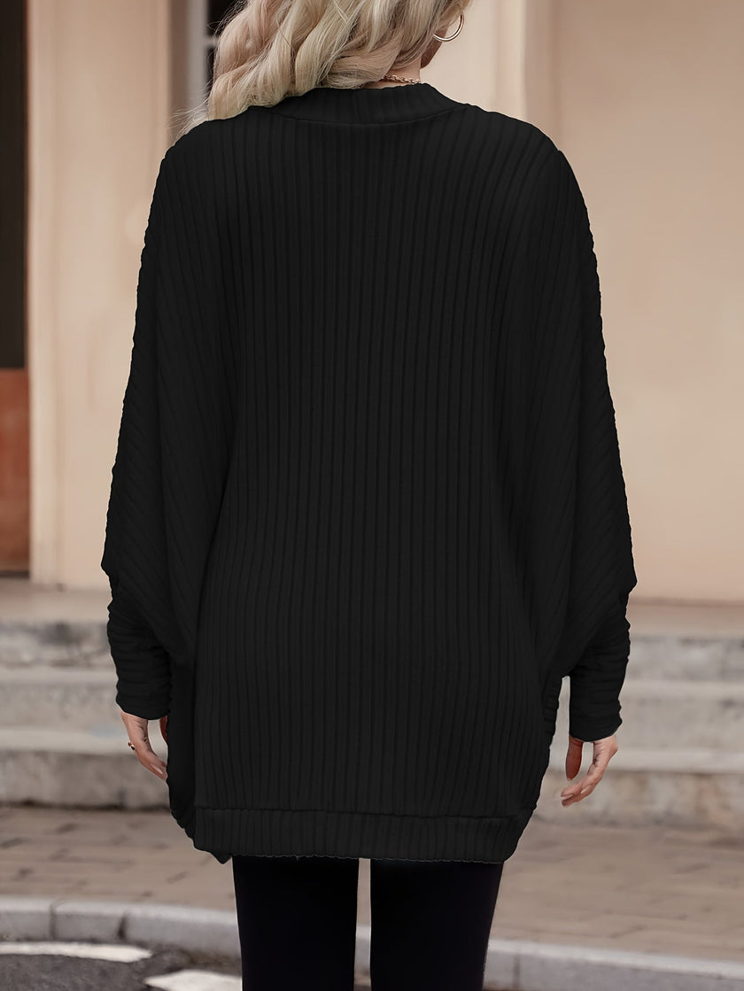 Women's Open Front Cardigan, Ribbed Knit Layering Cardigan