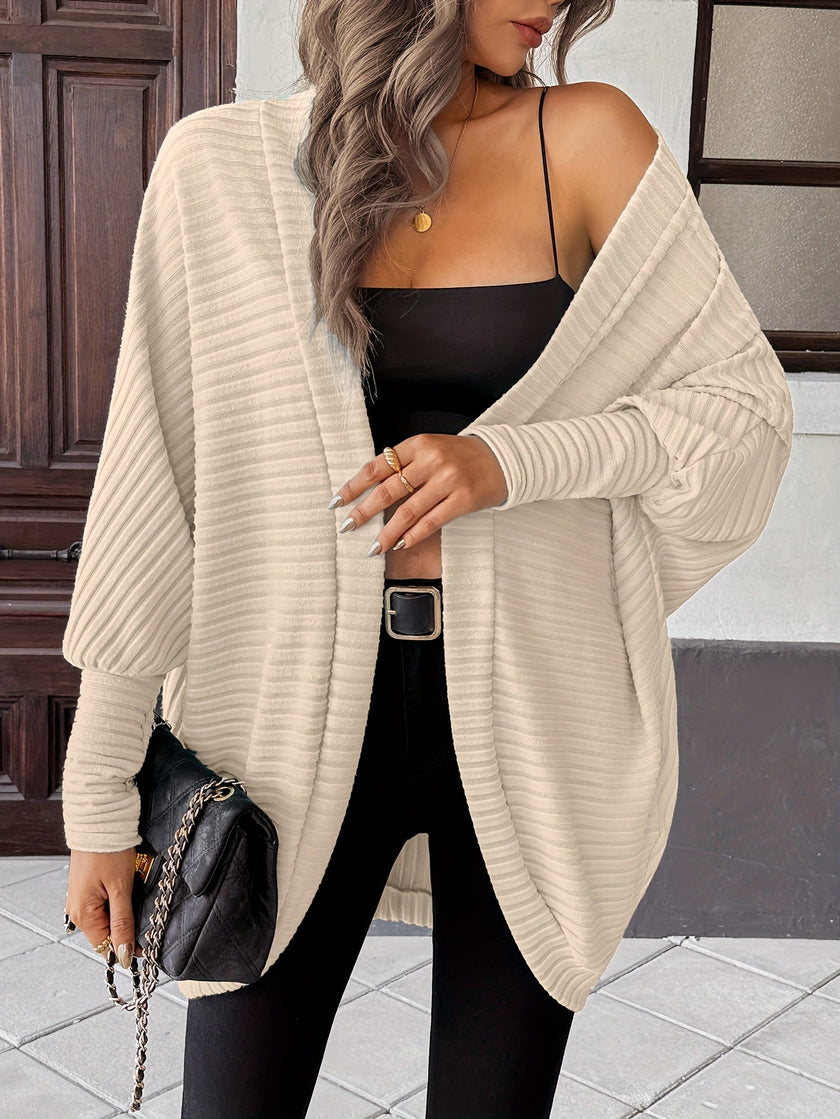 Women's Open Front Cardigan, Ribbed Knit Layering Cardigan