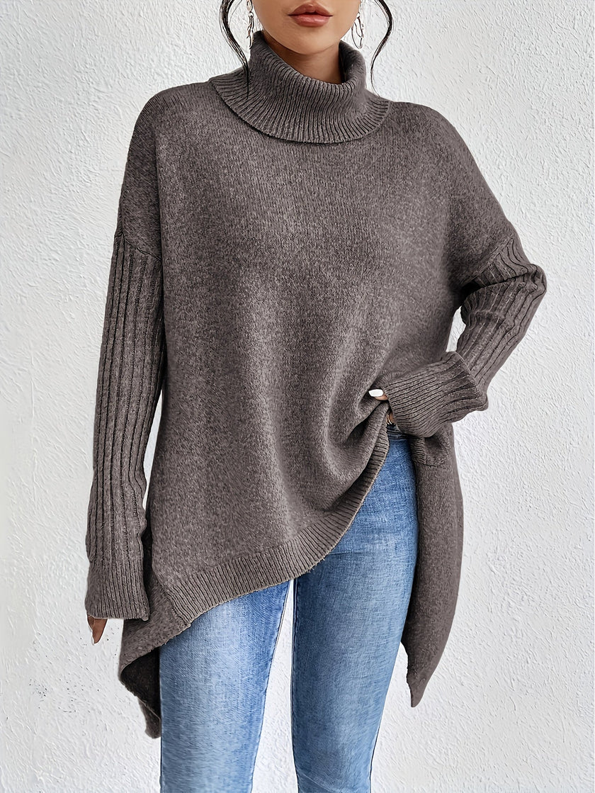 Women's Turtleneck Sweater, Relaxed High Neck Knit, S-2XL
