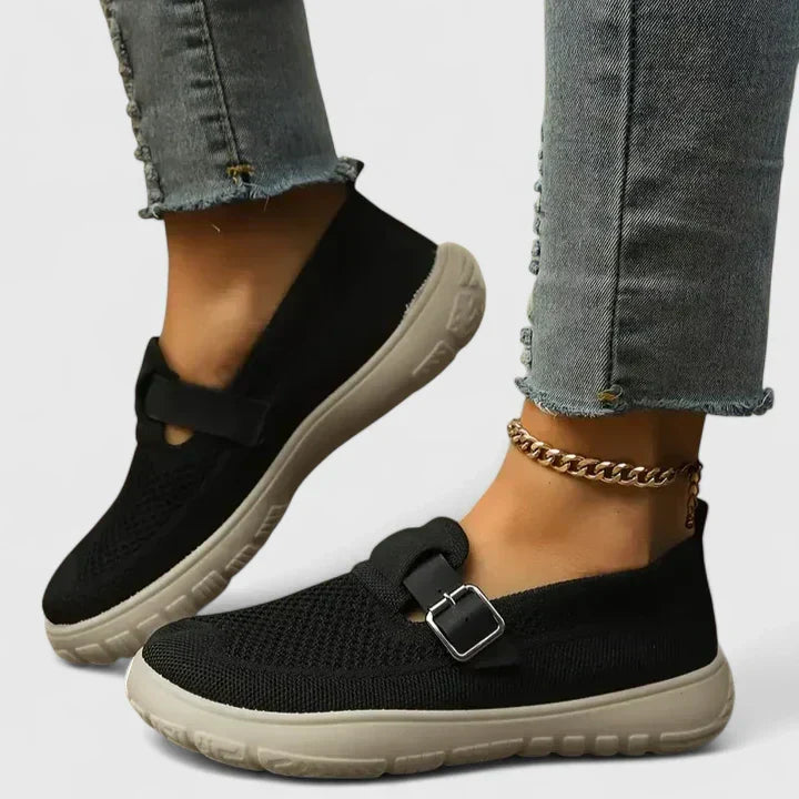 Sara Mesh Slip On Sneakers Buckle Strap