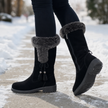 black fur boots for women, fleece lined mid calf winter boots