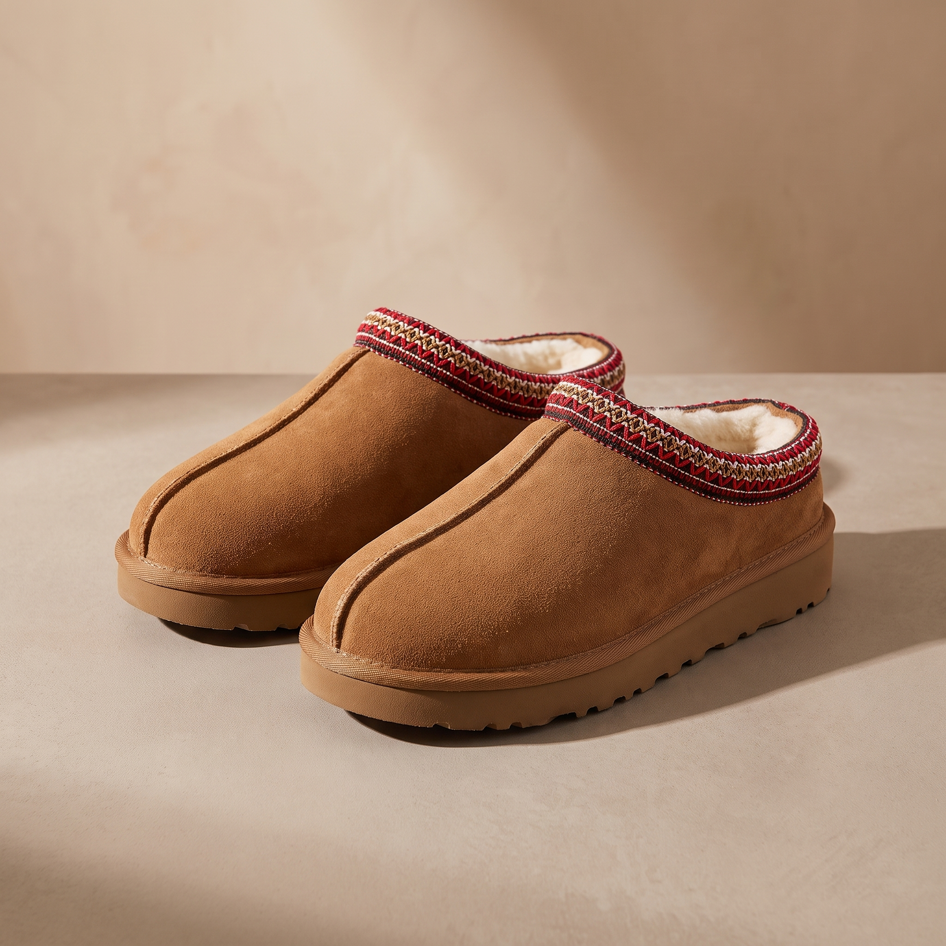Brown suede slipper clogs pair shown on a warm neutral surface